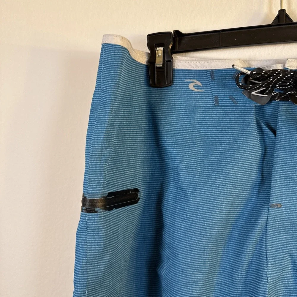 Rip‎ Curl Board Shorts Mens 34 Waist Blue Striped Quick Dry Lightweight Surf